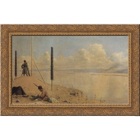 Picket on the Danube 24x16 Gold Ornate Wood Framed Canvas Art by Vasily Vereshchagin