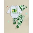 thumbnail image 3 of My First St. Patricks Day Baby Boy Girl Outfits Shamrock Print Long Sleeve Romper Pants Beanie 3 6 9 12 18 Months Spring Clothes Set, 3 of 8