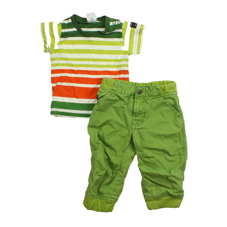 

Pre-owned Polarn O. Pyret Boys Green | White | Orange | Stripes Apparel Sets size: 6-9 Months