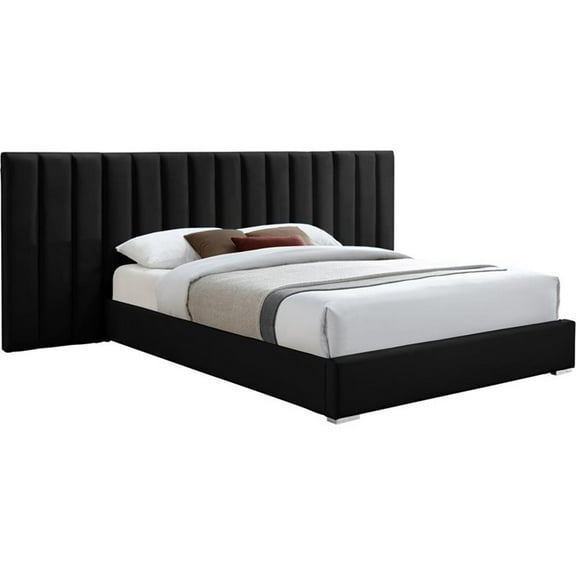 Pemberly Row Modern Black Velvet King Bed with Chrome Metal Legs