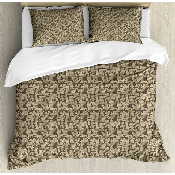 Ambesonne Camo Duvet Cover Set, Camouflage Repeat, Queen, Taupe Pale Sepia