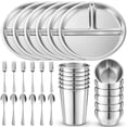 thumbnail image 1 of Juego de platos, cuencos y tazas de acero inoxidable Jinei, 30 unidades, 1 of 6