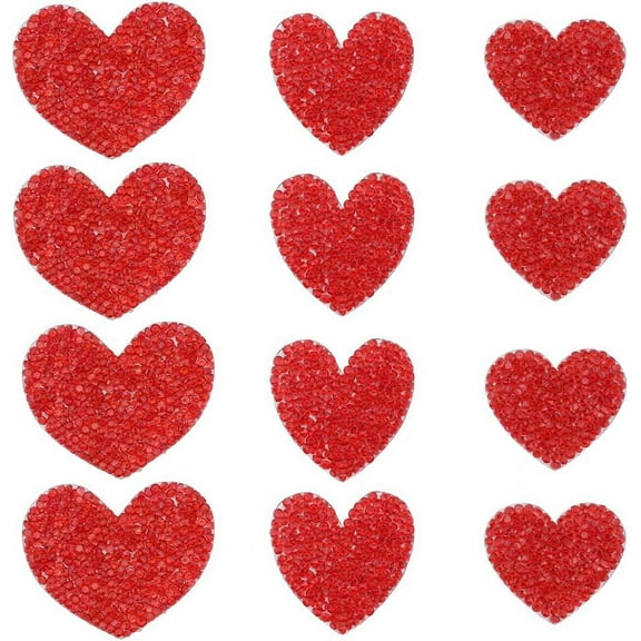 30PCS 3 Sizes Large Rhinestone Applique Bling Heart Shape Patch Red Adhesive Glitter Repair Patch Iron on Patches for Clothing Bag Shoes Hats Repair Jewelry Hair DIY Decoration