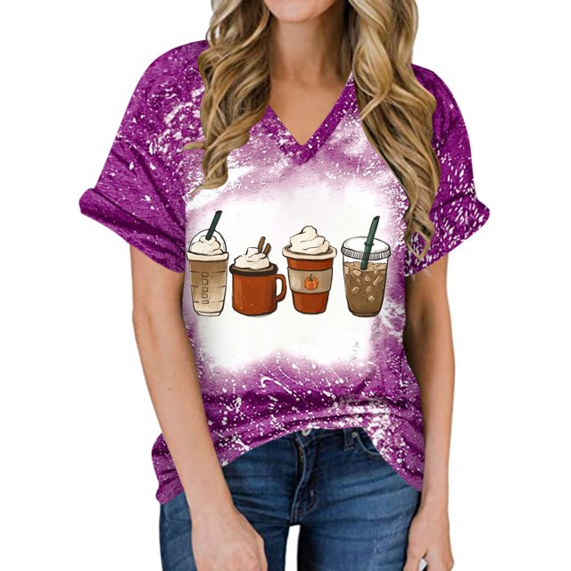 Tops de Mujer Camiseta Casual Con Cuello en V Camiseta Con Estampado de Festival Camiseta de Manga Corta Odeerbi ODB182756