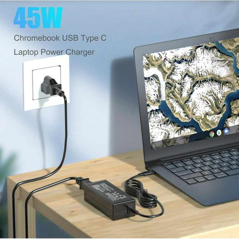 45W Type C USB AC Charger for HP Chromebook x360 14 14A G5 11 11A G6 G7 EE  Spectre Elite x2 Laptop