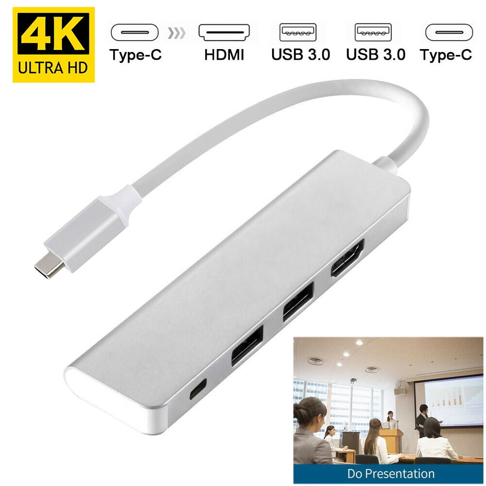 New 4-in-1 Type C USB 3.0 to USB-C 4K HDMI USB 3.0 Adapter Hub For Macbook 