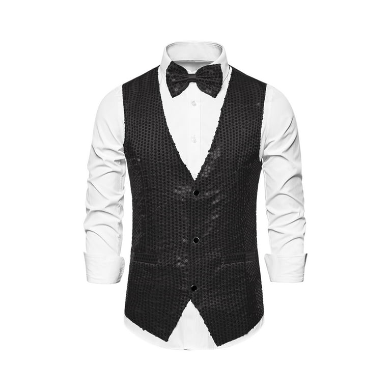 INSPIRE CHIC Men's Sequin Waistcoat Sleeveless Dress Suit