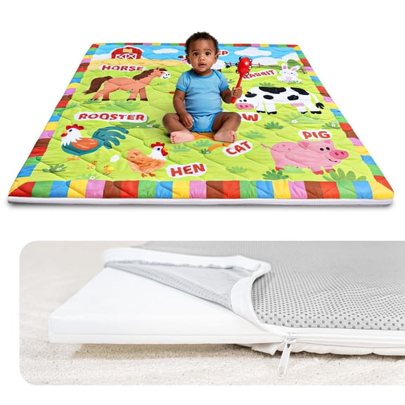 Zenkitch Baby Play Mat,Removable Washable Cover,50" Ă— 50" ,Soft and Non-Slip for Infants and Toddlers, Suitable for Playpen and Floors