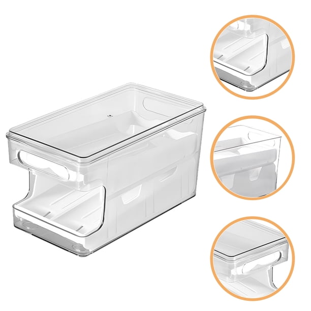 SHOWERORO Caja Transparente Apilable Para Almacenamiento En Refrigerador Con Doble Capa Y Deslizante