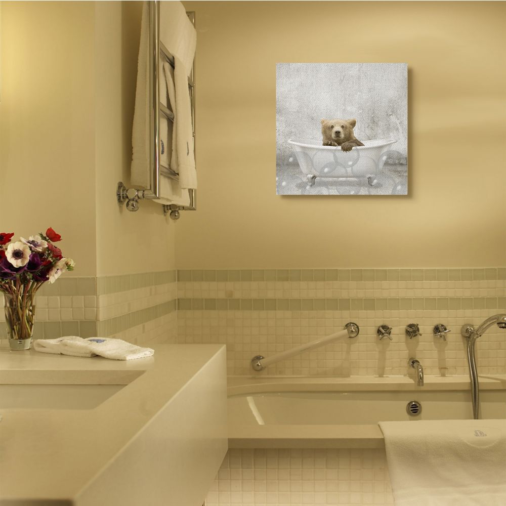 Stupell Industries Baby Bear Bath Time Cute Animal Design Canvas Wall Art by Kim Allen