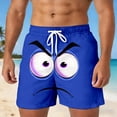 thumbnail image 3 of Mens Shorts Summer Casual Lightweight Elastic Waist Funny Face Graphic Straight Leg Beach Shorts with Pockets, 3 of 5