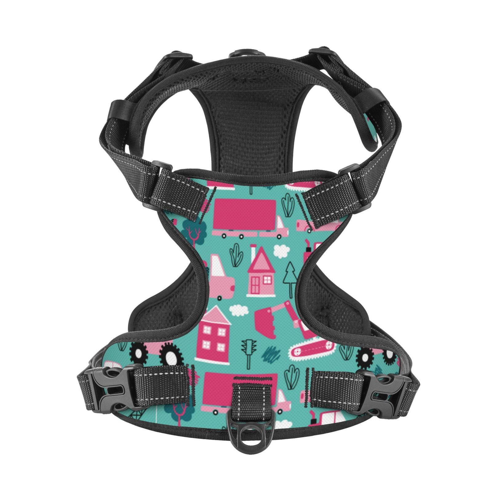 Kdxio Excavator Print No Pull Dog Harness Adjustable Reflective Oxford Easy Control Medium Large Dog Harness for Training and Everyday-X-Large