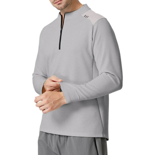 pstuiky camisa de manga larga para hombre, Camiseta deportiva para exteriores con cuello alto y cremallera de un cuarto para hombre, para correr, senderismo, informal, de manga larga y cuello alto.