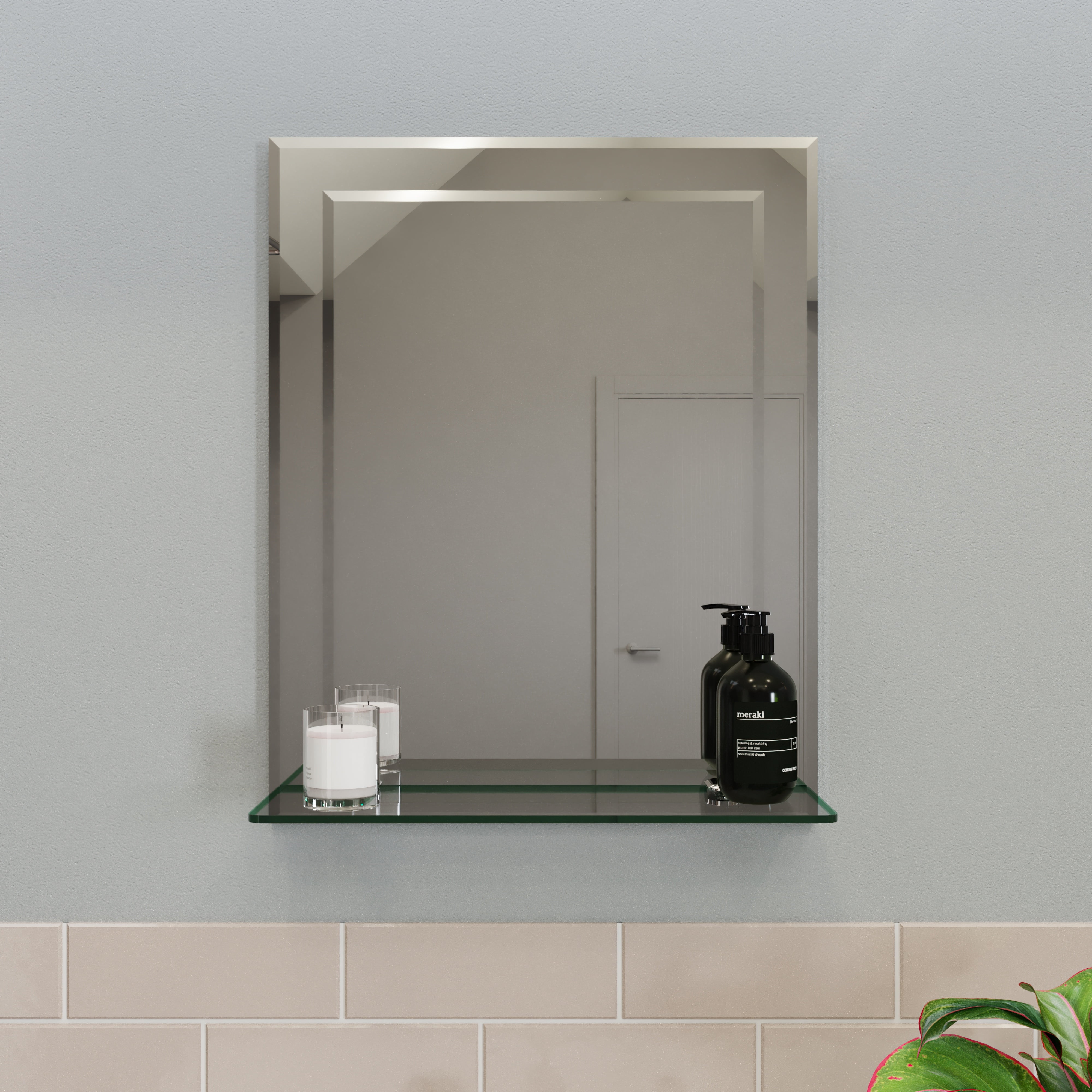 Wervin Beveled Lighted with Shelves Bathroom Mirror