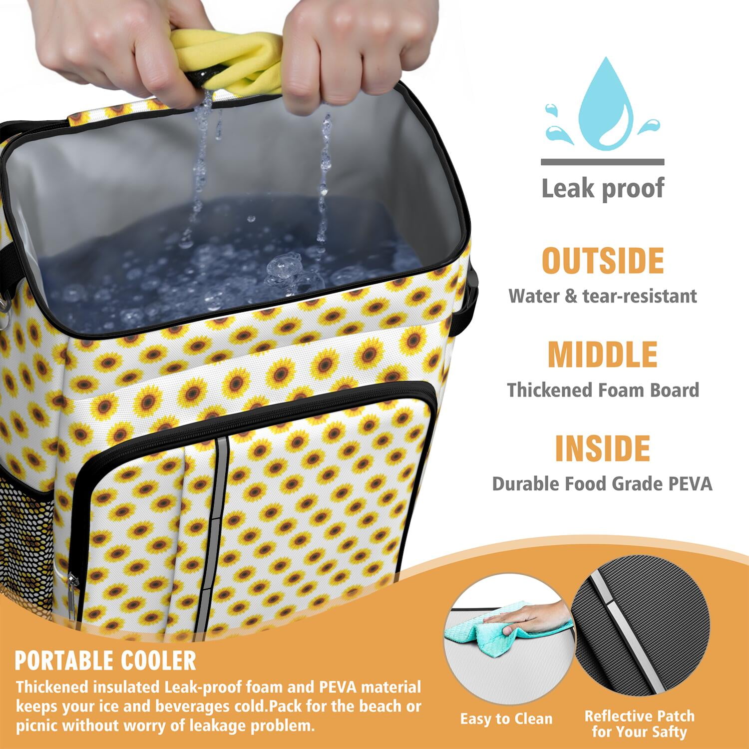 Travel Cooler Bag - White Sunflower Camping Beer Cooler Backpack with Bottle Opener- Waterproof Insulated Picnic Backpacks - Cooler Bag for Beach