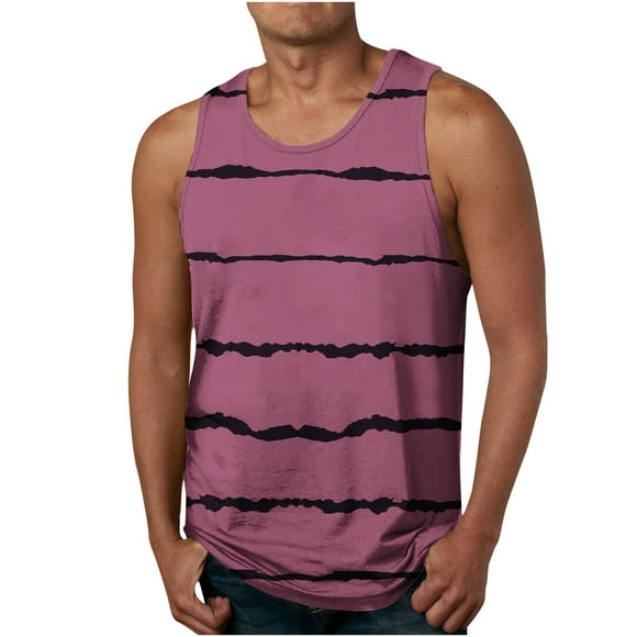 lcziwo Men's Sleeveless Tank Top Classic Stripe Print Workout Muscle Tee Shirt for Running Athletic Gym Swim Training Clearance Sale Big and Tall,Red,XXXXXL