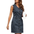 thumbnail image 6 of ZenCart Women's Sleeveless Bodycon Denim Dress Casual V-Neck Button Down Mini Jean Dress Summer Overalls Dress with Pockets, 6 of 7