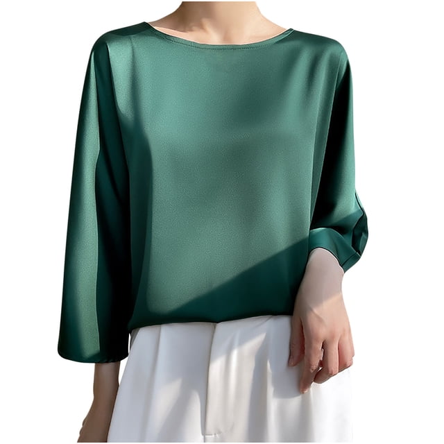 FAIWAD Women's Long Sleeve Tunic Tops Round Neck Solid Color Plus Size Lightweight Pullover Tops