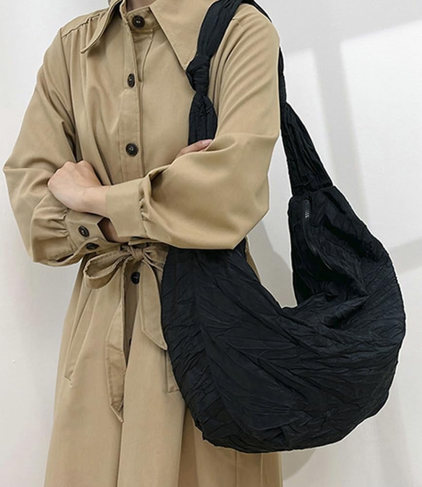 CoCoMangos Crescent Crossbody Bags for Women Nylon Shoulder Bag Purses Trendy Large Hobo Tote Bag Dumpling Bag for Travel Work