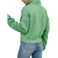 thumbnail image 4 of QAFOPEH Women Zipper Up Stand Collar Long Sleeve Solid Color Cropped Sweatshirt, 4 of 4