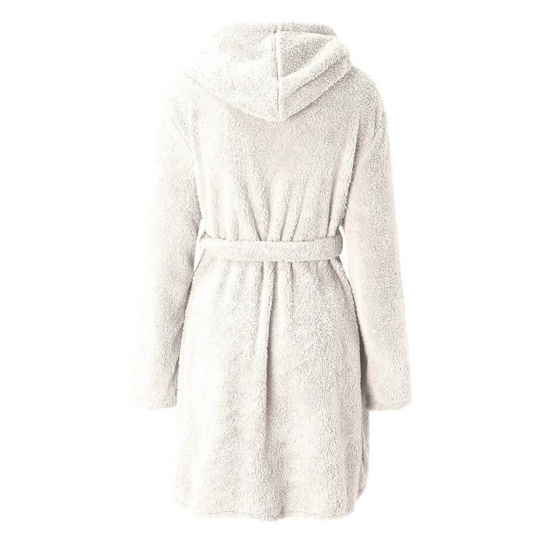 Womens Short Robes Plush Fleece Nightgown Thick Winter Robe Hooded Bathrobe  with Pockets Warm Fluffy Sleepwear Nightwear - Walmart.com
