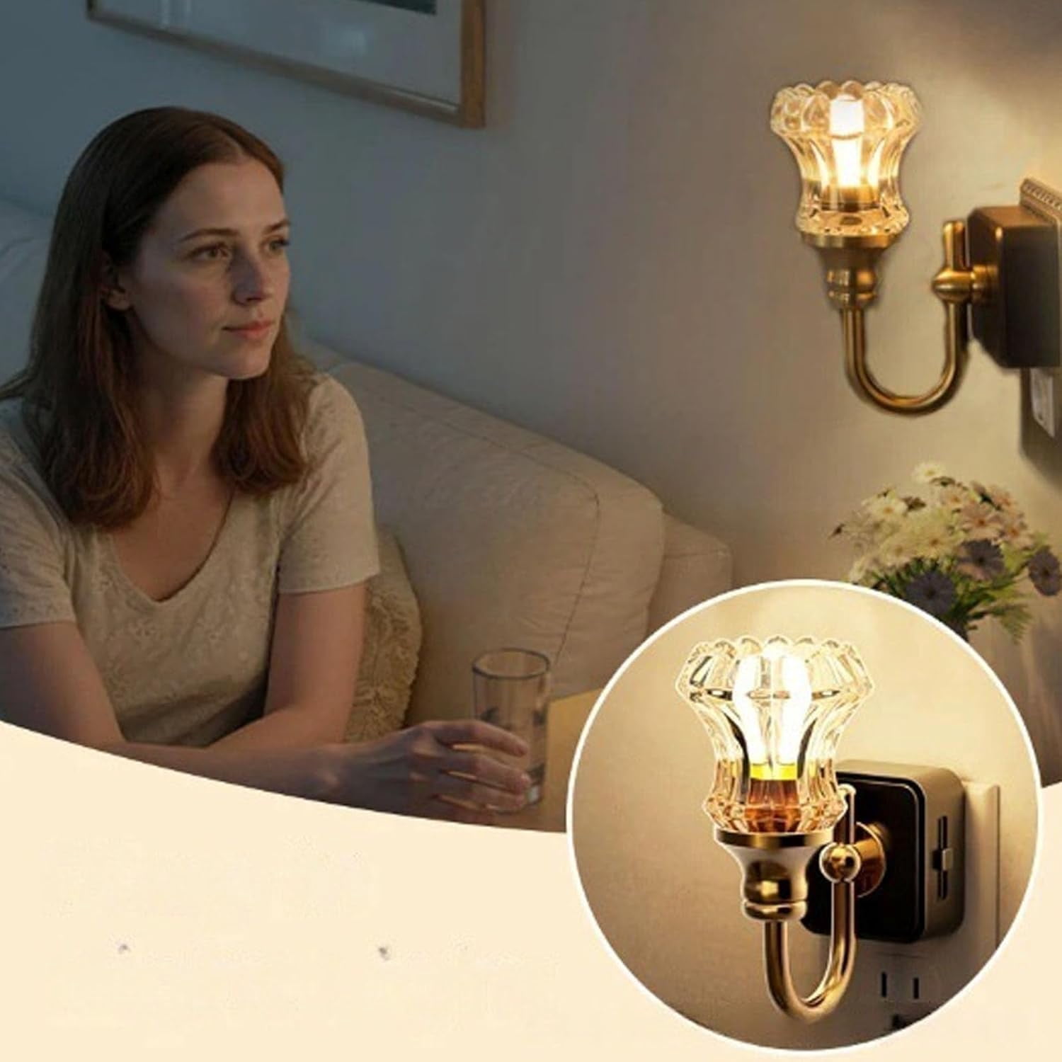 Flower Candle LED Vintage Plug in Night Light, Flower Candle LED Night Light Plug into Wall, Retro Soft Warm Plug-in Walls Nightlight for Bedroom, Bathroom, Living Room (2 pcs)