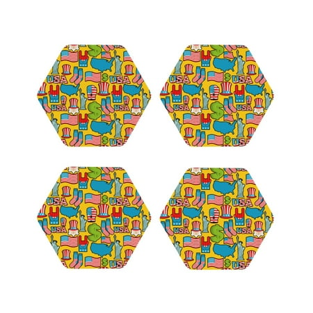 

Fuzoiu America Symbols Print Leather Coasters Set Drink Coasters Set of 4 for Tabletop Protection Durable PVC Coasters Home Décor and Housewarming Gift-Hexagon