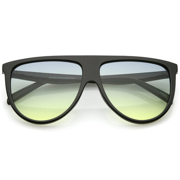 Oversize Flat Top Aviator Sunglasses Gradient Teardrop Flat Lens 60mm (Black / Blue Yellow)