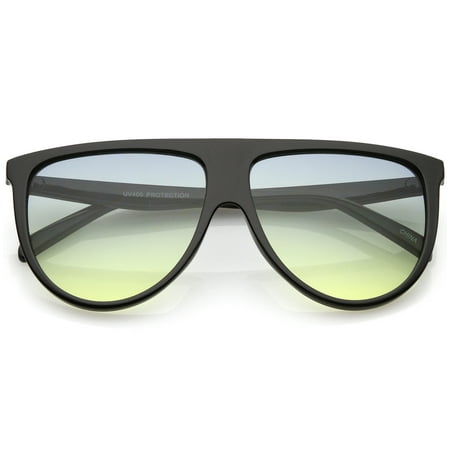 Oversize Flat Top Aviator Sunglasses Gradient Teardrop Flat Lens 60mm (Black / Blue Yellow)
