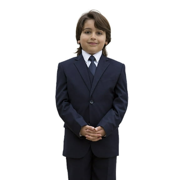 B-100 Navy 5pc Suit Shirt, Bowtie & Vest For Kids By Alberto Nardoni Brand Designer