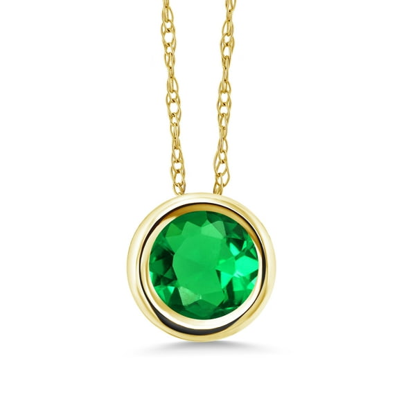 Gem Stone King 14K Yellow Gold Green Nano Emerald Pendant Necklace for Women (0.77 Cttw, Gemstone May Birthstone, Round 6MM, with 18 inch Chain)