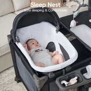 Pamo Babe 4-in-1 Baby Playard with Bassinet & Changing Table for Newborn,Grey
