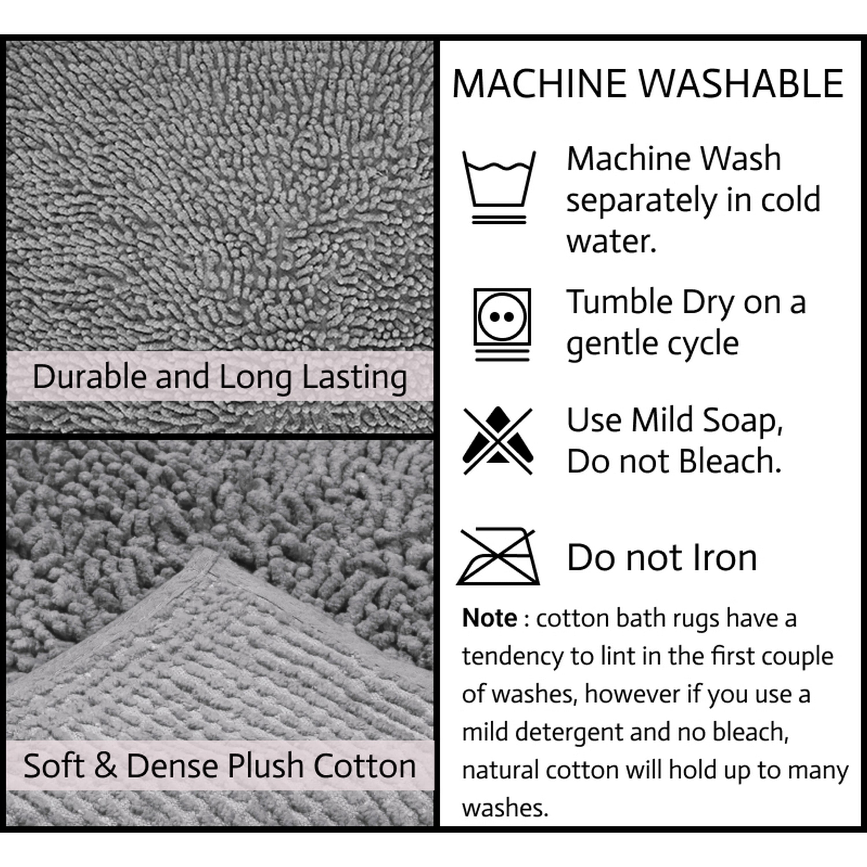 Home Weavers Fantasia Bath Rug 100% Cotton Non-Slip Bathroom Rug Set Machine Washable Bathroom Rug-17"x24", Bath Rug- 21"x34", Gray Color 2 Piece Bath Rug set