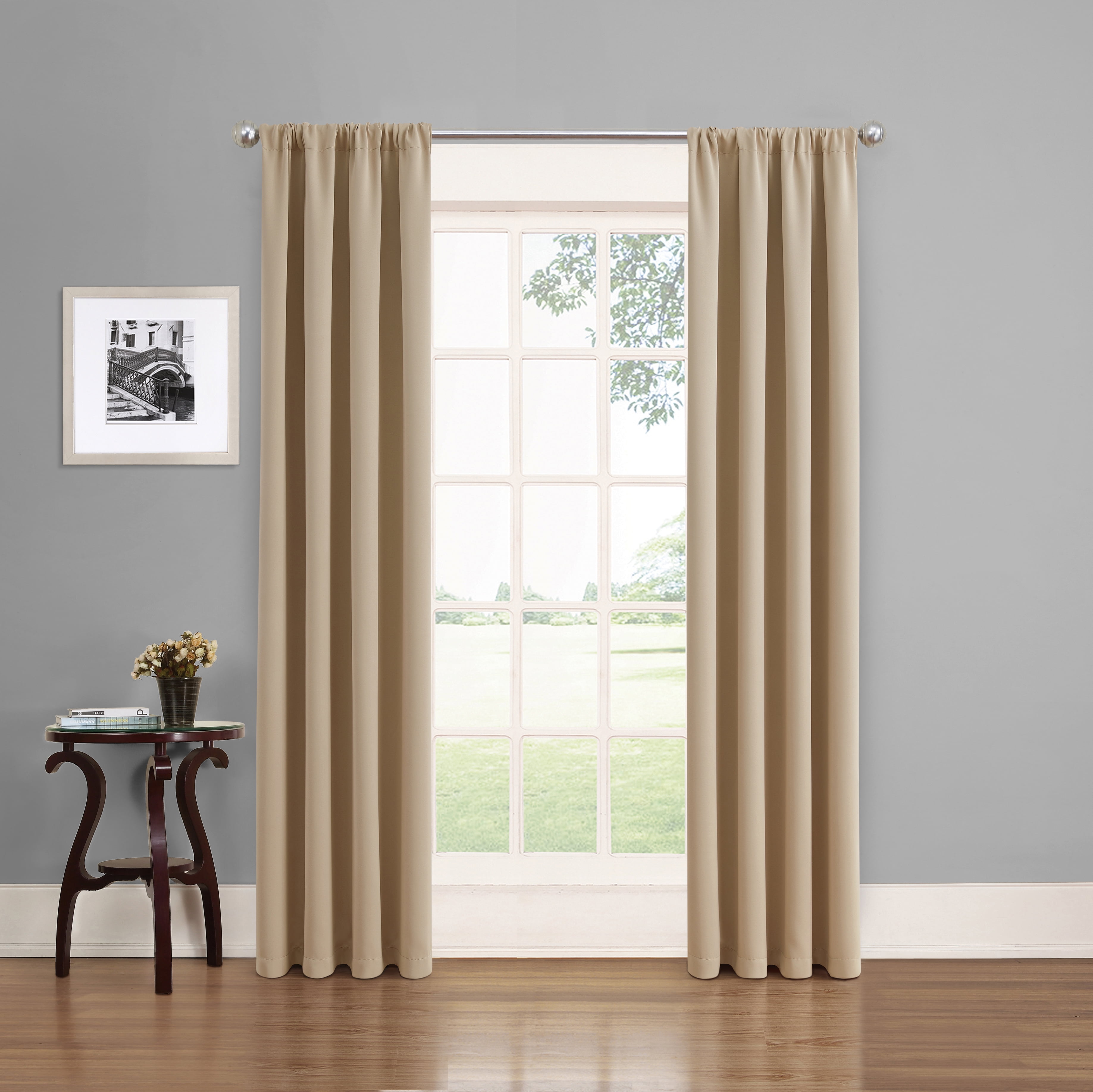 Eclipse Phoenix Solid Blackout Curtains, Set of 2, 84 Inch Long Blackout Curtains, 37"W x 84"L, Wheat