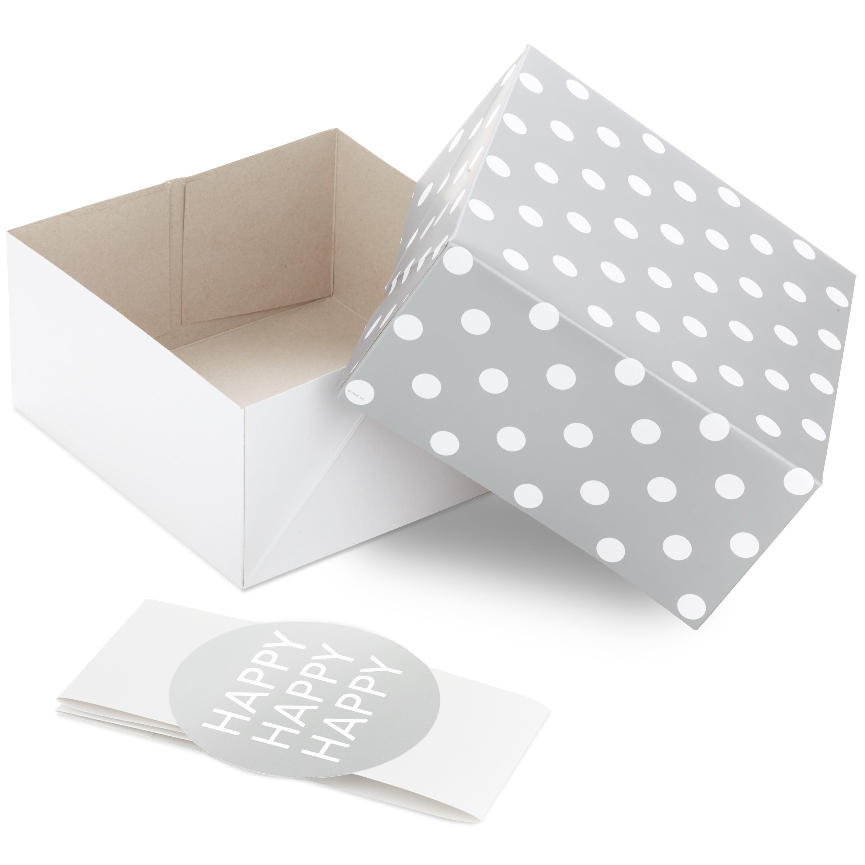 Hallmark 8" Medium Gift Box Set with Wrap Bands (Pack of 2: Silver and White, "Happy") for Christmas, Hanukkah, Weddings, Valentine's Day, Birthdays