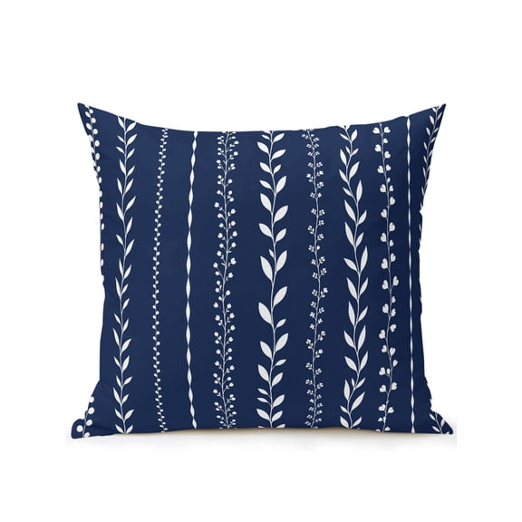 Outdoor Pillows Waterproof, Modern Simple Lines Bedding Throw Pillows with Insert for Couch Sofa Bed, Rustic Leaf Vertical Stripes Navy Blue 18x18 Inch Pillowcases Decorative Patio Pillow Set of 1