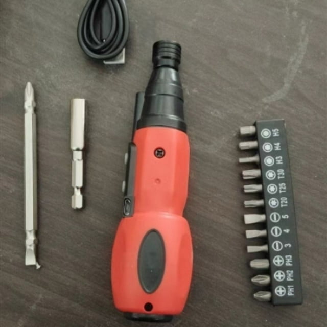 Destornillador eléctrico inalámbrico de 3,6 V, destornillador eléctrico recargable por USB con puntas planas, hexagonales, de estrella, adaptadores de enchufe de 1/4, broca magnética de dos
