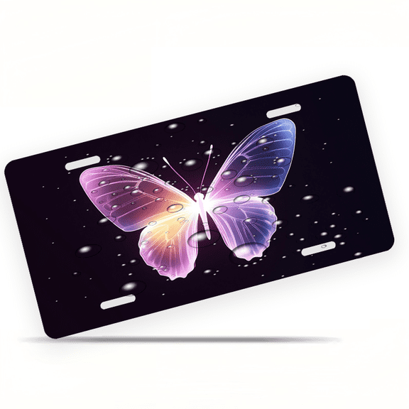 1 Pcs 2D Flat License Plate Covers & Frames, Glowing Butterfly For Decorative Front, Waterproof For Decoration Aluminum License Plate Covers & Frames Cover For Men Women, 12" X 6"