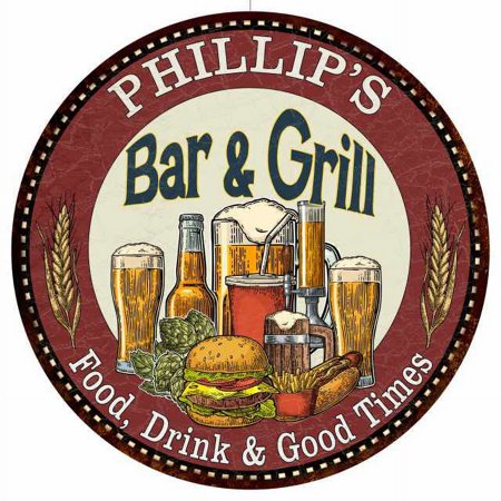 PHILLIP S Bar and Grill 12 Round Metal Sign Kitchen Wall Decor 200120020426