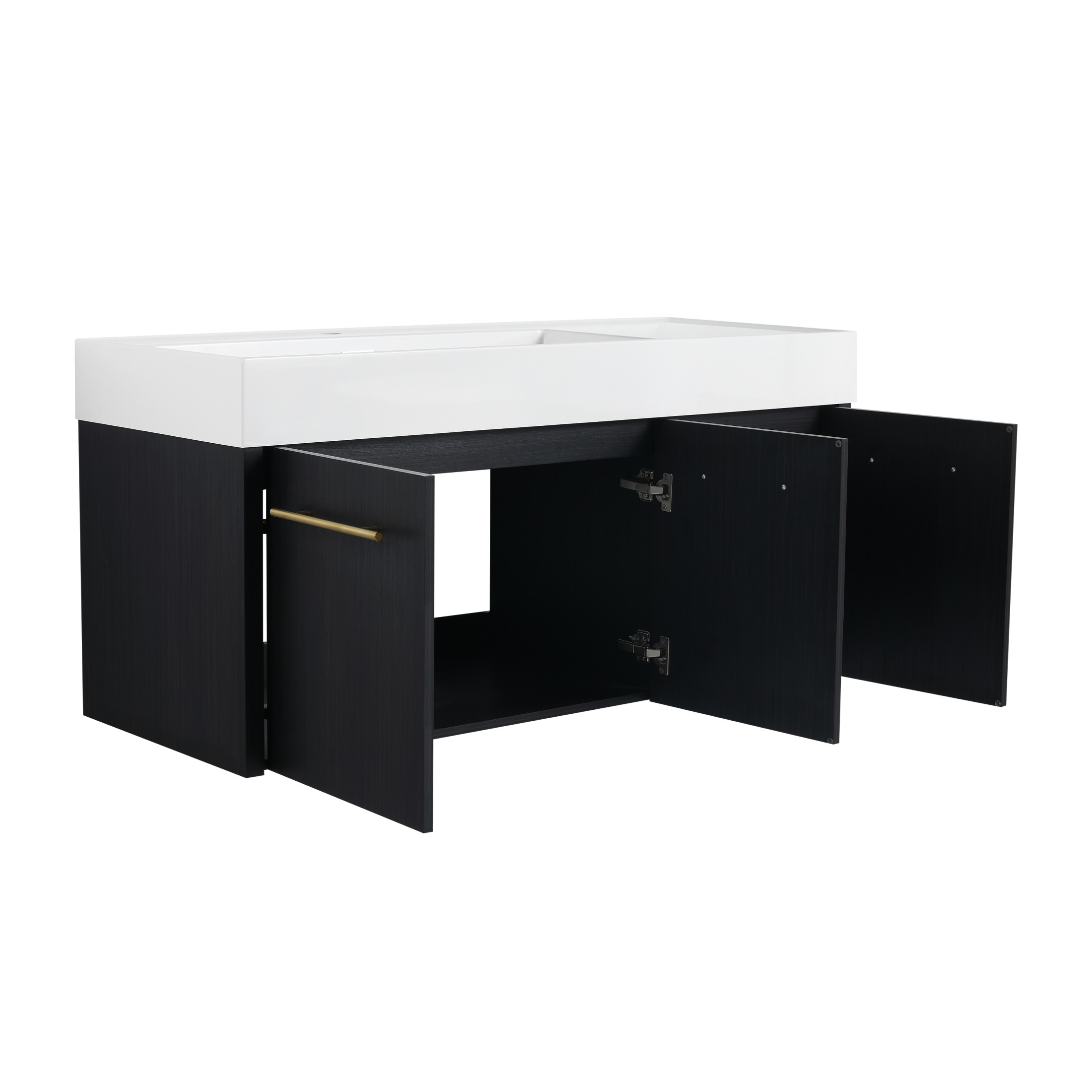 Noble House 48" Floating Wall-Mounted Bathroom Vanity, Thick-Edge Resin Sink, Soft-Close Doors, Black Chestnut