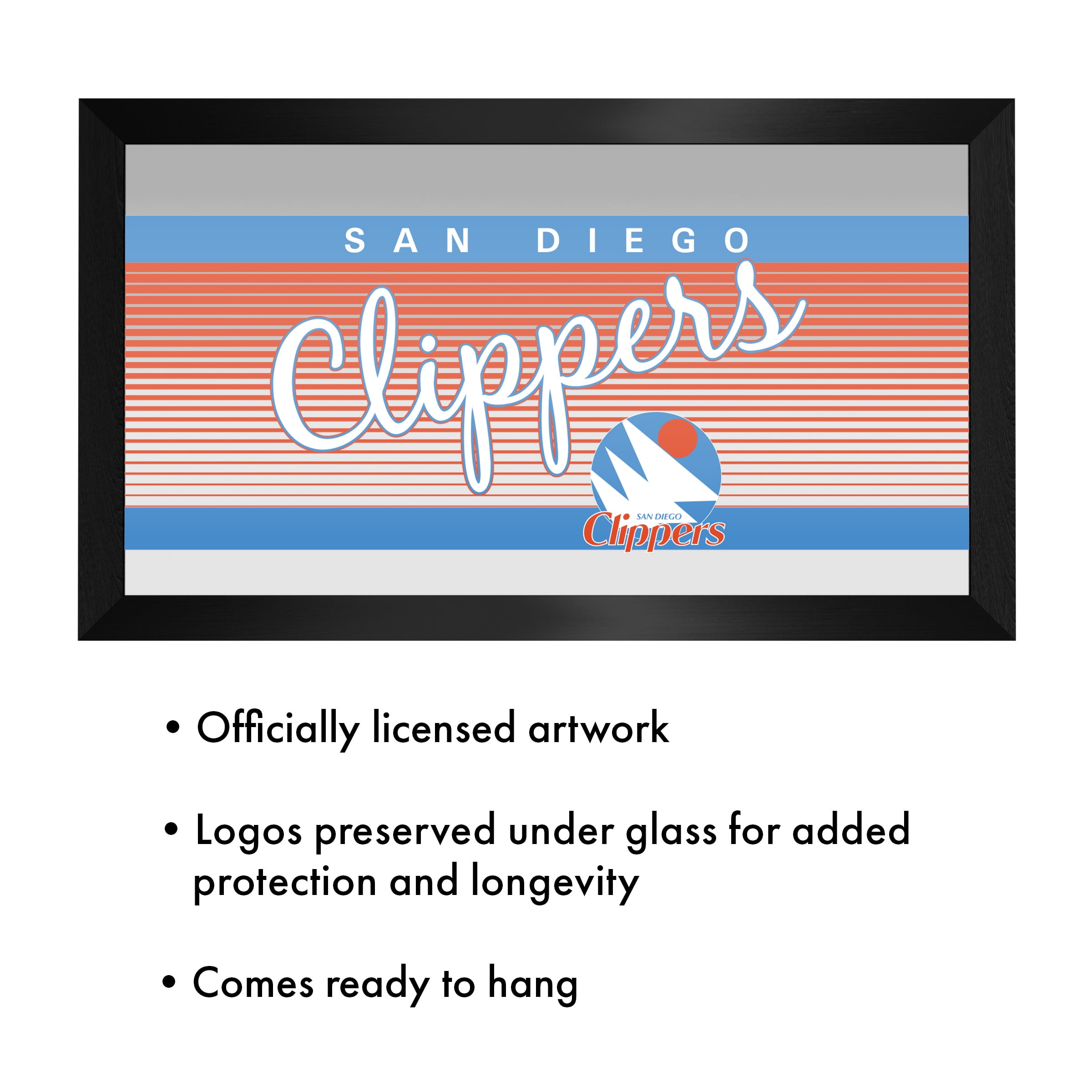 San Diego Clippers Hardwood Classics Ready-To-Hang Black Framed Wall Mirror