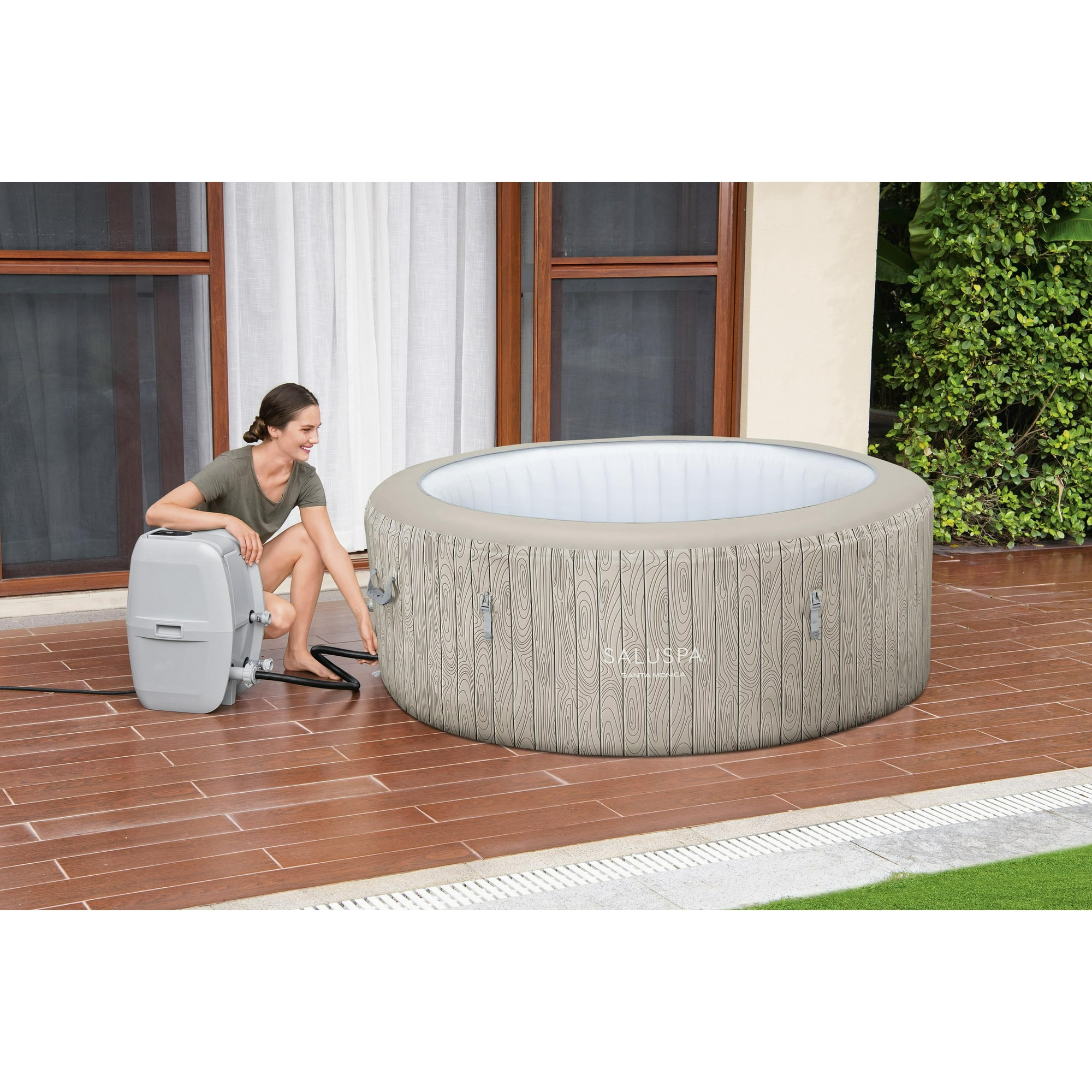 SaluSpa Santa Monica Energy-Efficient Smart AirJet Inflatable Circle Hot Tub with App-Control 2-4 Person with Pump #P09144