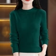 thumbnail image 2 of ManxiVoo Women Knit Pullover Semi High Neck Classic Stripe Thick Warm Soft Sweater for Everyday Comfort M Size Green, 2 of 8