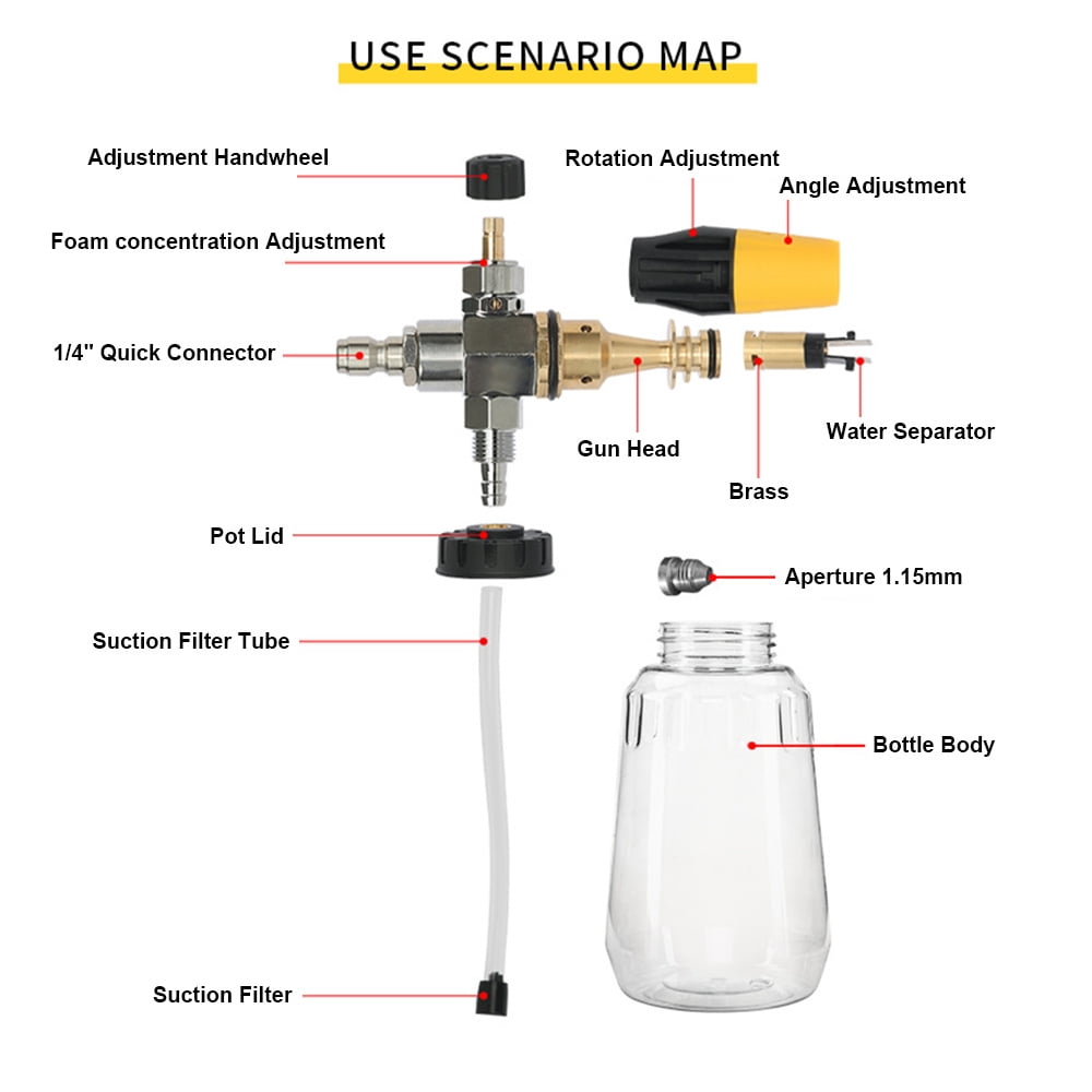 JUNGLEFLASH 1000ML Car Washing Snow Foam Sprayer Foam Cannon 4000PSI High Pressure Washer Water Gun