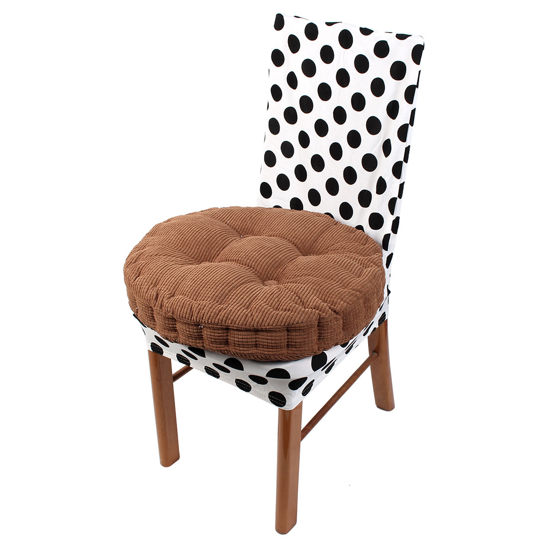 Corduroy Round Shaped Thickened Chair Cushion Pad Cover Coffee Color