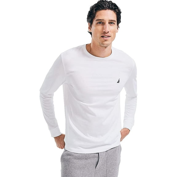 Nautica Men's Long Sleeve Solid Crew Neck T-Shirt, Bright White, XX-Large