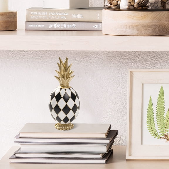8.3 Inch Pineapple Decor Statue, Resin Black and White Checkered Pineapple Decorations Figurine, Modern Sculptures Home Decor for Table Shelf Desk Mantel Office Kitchen