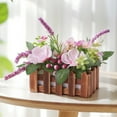 thumbnail image 3 of Flower Arrangement with Wooden Vase 7"Artificial Flowers in Pot - Fake Flowers Roses Peonies Hydrangeas in Wooden Vase Potted Artificial Flower Centerpieces for Table Decor Living Room, 3 of 6