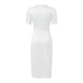 thumbnail image 4 of Casual Pleated Round Neck Short Sleeve Waist Midi Dress for Everyday Wear - Versatile Solid Color Womens Casual Dress, White, S, 4 of 5