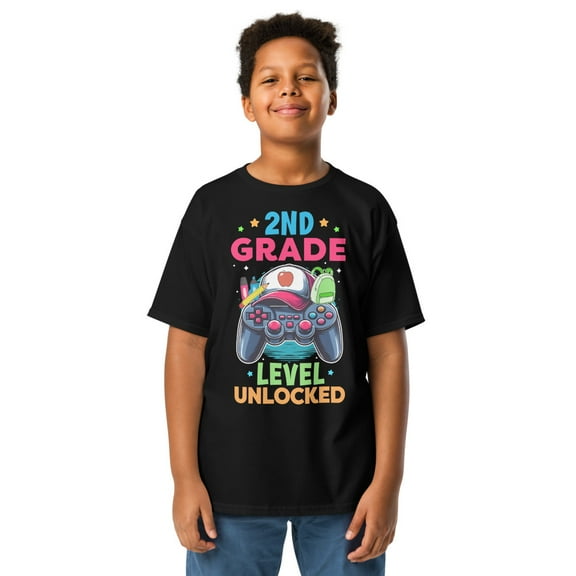 2nd Grade Level Unlocked First Day Back To School Students Youth classic tee (Black, XS)